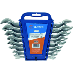 KLASS - SERIE 8 CHIAVI FISSE DOPPIE CROMATE CR-V DALLA 6X7 ALLA 20X22 MM DIN 3110 testa lucida en oferta