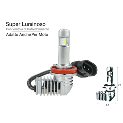 Carall - LEDLUX LH1083 Kit Full Led All In One Canbus H8 H11 30W 12V 24V Per Auto Moto Scooter Camion Bianco 4000 Lumen Con Ventola Silenziosa en oferta