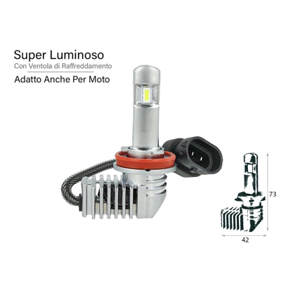 Carall - LEDLUX LH1083 Kit Full Led All In One Canbus H8 H11 30W 12V 24V Per Auto Moto Scooter Camion Bianco 4000 Lumen Con Ventola Silenziosa
