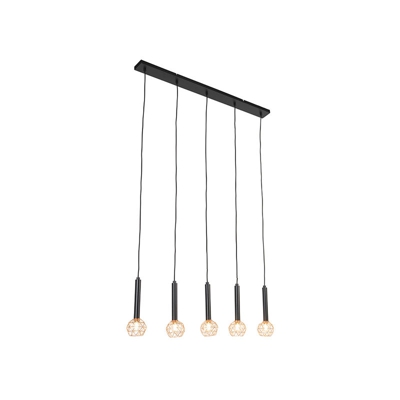 Lampada a sospensione tavolo soggiorno mesh - Moderno - Acciaio - Nero/Rame - Oblungo Max. 5 x Watt - Qazqa