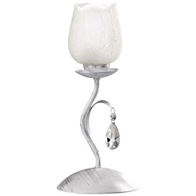 ONLI - Lampada da tavolo in metallo bianco spennellato argento con goccia in cristallo. 1 luce