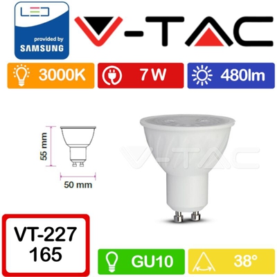 Faretto LED Chip Samsung GU10 7W 38° 3000K - V-tac