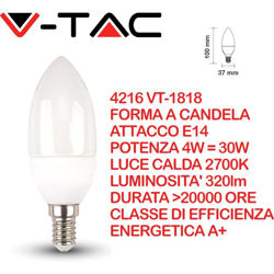 Lampadina LED E14 4W Candela 2700K - V-tac en oferta