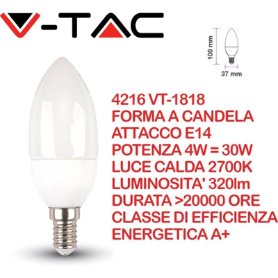 Lampadina LED E14 4W Candela 2700K - V-tac