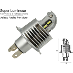 Carall - Kit Full Led All In One Canbus H4 30/30W 12V 24V Per Auto Moto Scooter Camion Bianco 4000 Lumen Con Ventola Silenziosa Singolo Pezzo características