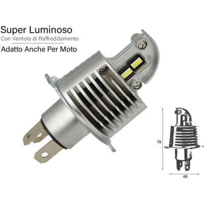 Carall - Kit Full Led All In One Canbus H4 30/30W 12V 24V Per Auto Moto Scooter Camion Bianco 4000 Lumen Con Ventola Silenziosa Singolo Pezzo