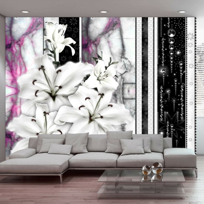 Artgeist - Fotomurale - Gigli piangenti su marmo viola 350x245