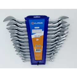 KLASS - SERIE 12 CHIAVI FISSE DOPPIE CROMATE CR-V DALLA 6X7 ALLA 30X32 MM DIN 3110 testa lucida características