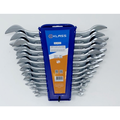 KLASS - SERIE 12 CHIAVI FISSE DOPPIE CROMATE CR-V DALLA 6X7 ALLA 30X32 MM DIN 3110 testa lucida