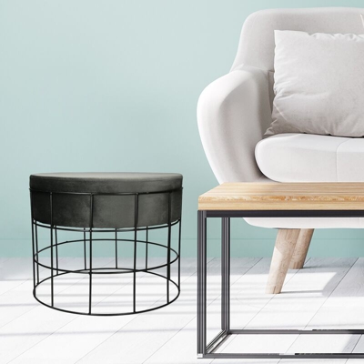 Tavolino da caffè sgabello pouf salotto in velluto design grigio scuro Ø 43 cm - ECD GERMANY