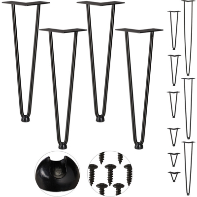 Relaxdays - Gambe da Tavolo, Set da 4, 2 Aste, Metallo, Piedi Mobili a Forcella per Sgabello Tavolo Armadio H: 40 cm, Nero