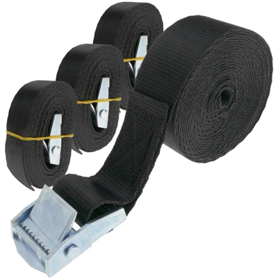 Cinghia di serraggio con fibbia 25 mm x 4 m 250 kg nero (pacco 4) - Primematik