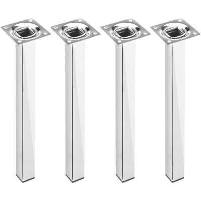 Gambe quadrato. Piedini da tavolo per mobili e scrivania in acciaio cromo 40cm 4-pack - Primematik