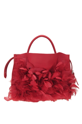 Leather bag with feathers