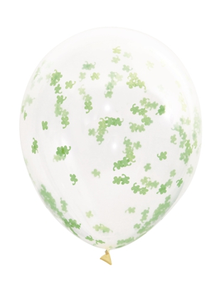 5 palloncini trasparenti con coriandoli a trifoglio verde