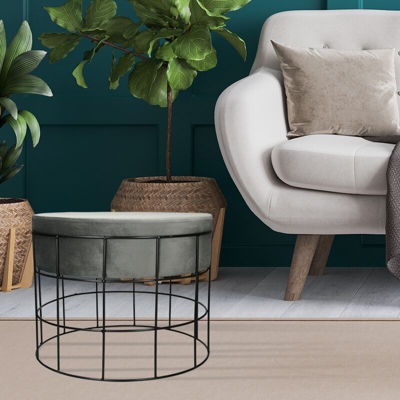 Tavolino da caffè sgabello pouf salotto in velluto design grigio chiaro Ø 43 cm - ECD GERMANY