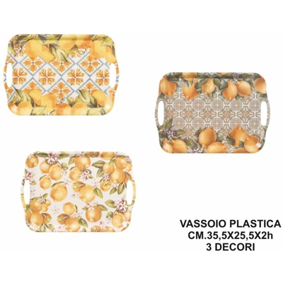 VASSOIO PLASTICA RETT.RE CM.35,5X25,5X2h 3 DECORI - BIGHOUSE IT