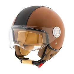 Casco Moto Demi Jet In Pelle Custom Scotter Omologato ECE R22-05 Visiera VERA PELLE Marrone E Nero [Colore - Marrone, Taglia - L] - EGLEMTEK características
