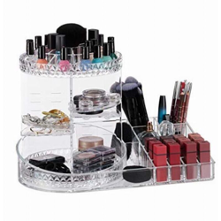 Organizer Porta Trucchi, Girevole a 360°, Cosmetici, Make Up, Scomparti Regolabili, Portagioie, Trasparente - RELAXDAYS características