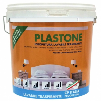 Salone - Vernice idropittura lavabile traspirante plastone da lt.14 bianco opaco per interni