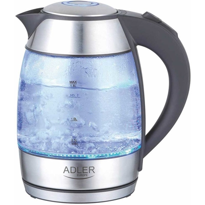 Bollitore Elettrico in Vetro 1,8Lt 2000W Acqua Calda Cordless con Luce LED Blu - ADLER