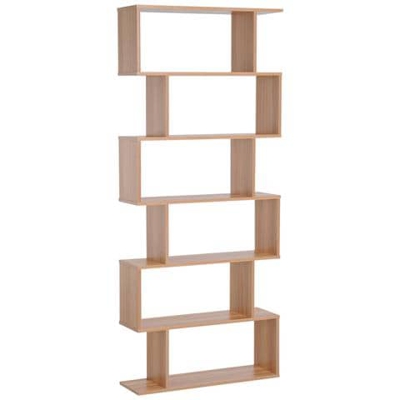 Libreria Design Moderno In Legno Con 6 Ripiani, Legno Naturale, 80x23x192cm