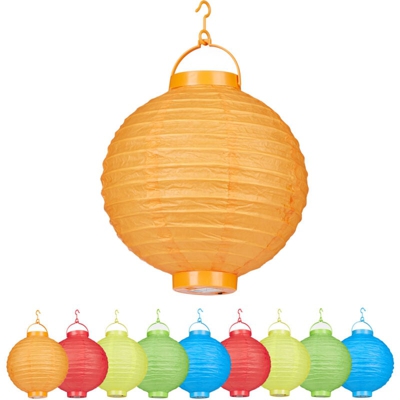 Lanterne LED Colorate, Set 10 Pezzi, a Batteria, per Interni & Esterni, da Appendere, Carta, Ø 20cm, colorate - RELAXDAYS