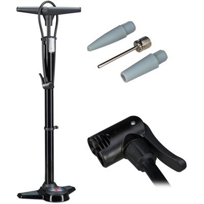 Pompa a Colonna, Professionale con Manometro, Testa Doppia Valvola, Verticale Universale,Adattatore,70 cm,nero - RELAXDAYS