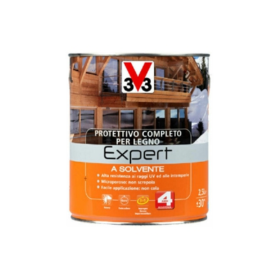 V33 Protettivo Completo Expert Vernice Solvente per Legno Finestre Infissi Travi - Formato: 2,5 Lt - Colore: Incolore