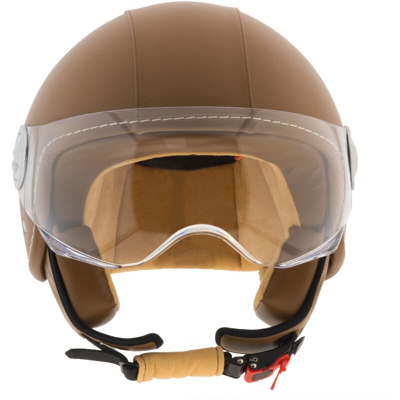 Casco Moto Demi Jet In Pelle Custom Scotter Omologato ECE R22-05 Visiera VERA PELLE Marrone [Colore - Marrone, Taglia - M] - EGLEMTEK