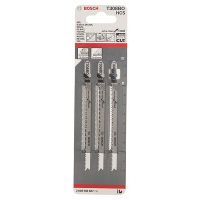 Bosch 2608663867 (2 608 663 867) - Lama per seghetto alternativo T 308 Bo Extra-clean per legno, 3 pezzi