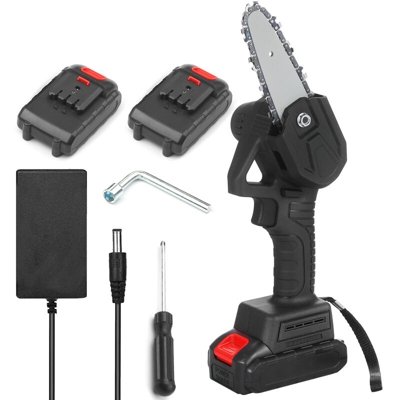 Motosega elettrica a batteria 21V, dimensioni di taglio 10 cm, nera con due batterie e un caricatore - ASUPERMALL