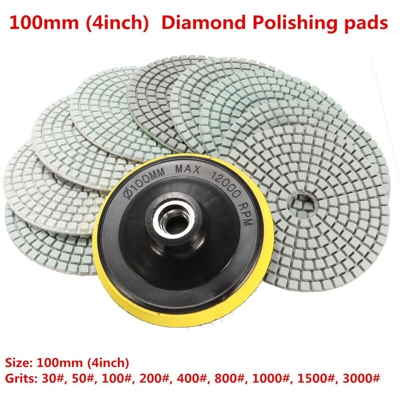 10 pezzi / set Tampone diamantato bagnato asciutto da 4 pollici per marmo granito pietra cemento - INSMA