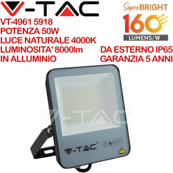 Faro LED SMD 50W 160Lm/W Colore Nero 4000K IP65 - V-TAC precio