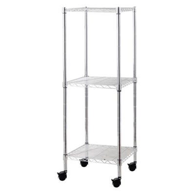 Kit scaffale a 3 ripiani in metallo acciaio cromato con ruote girevoli 35x35xh90