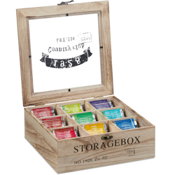 Relaxdays - Scatola Porta Tè e Tisane, 9 Scomparti, Cofanetto con Finestrella, Organizer per Capsule del Caffè, Naturale precio