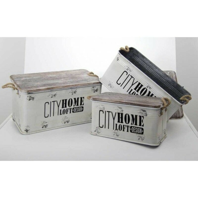 Argonauta - Bauli contenitori in latta coperchio legno industrial pz 3