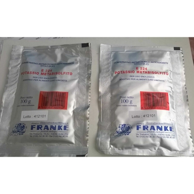pz 1 METABISOLFITO DI POTASSIO E224 gr.100 ENOLOGIA MOSTO VINO SPUMANTE conserve - ACQUAVERDE