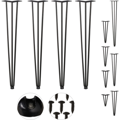 Hairpin Legs, Set da 4, 3 Aste, Metallo, Gamba Tavolo a Forcella, Sgabello Tavolo e Armadio, Alte 71 cm , Nero - RELAXDAYS