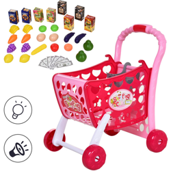 Homcom Carrello Giocattolo per Bambini +3 Anni con 38 Accessori Inclusi, Suoni e Luci Divertenti, Rosa, 41.5x33.5x48.5cm precio