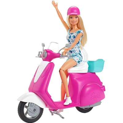 Mattel - Barbie Bambola con Scooter e Accessori Giocattolo Bambini Abiti in Tessuto