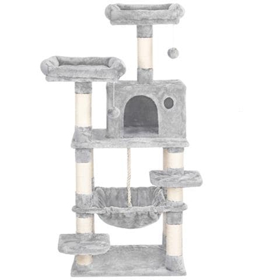 Tiragraffi Albero A Torre Per Gatti Adulti Con Giocchi Per Gatto 61 X 51 X 147 Cm Graffiatoio In Corda Sisal Naturale Grigio Chiaro