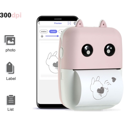 Aibecy - Stampante termica tascabile 300 dpi Connessione Bluetooth con 1 rotolo di carta da stampa rosa (batteria al litio incorporata)