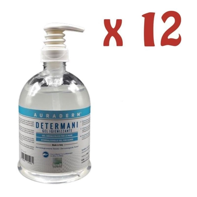 12 Pz Detergente Gel Igienizzante Mani 500 Ml Con Dosatore Kroll Auraderm 4506