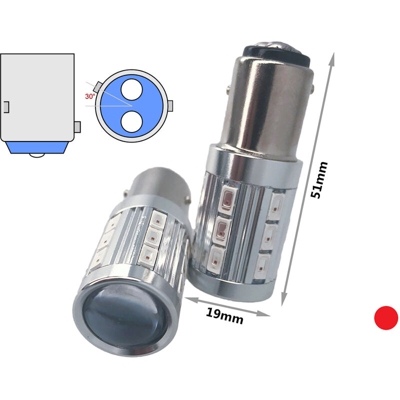 Carall - LEDLUX LS9521 Lampada Led BAW15d PR21/5W Rosso 12V 24V 21/5W Compatibile Osram 7538LDR 21 Smd 5730 Con Lente Ingrandimento