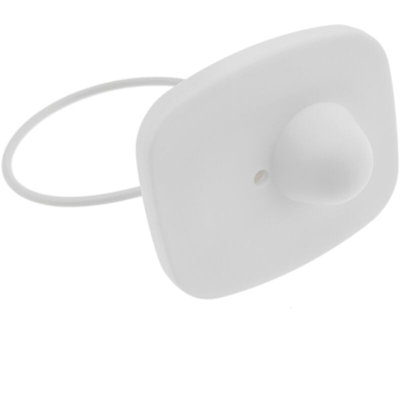PrimeMatik - Etichetta antifurto compatibile EAS RF 8,2 MHz 48x42mm bianco con cavo d'acciaio 25 unità