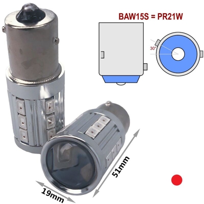 Carall - LEDLUX LS8521 Lampada Led BAW15s PR21W Rosso 12V 24V 21W Compatibile Osram 7508LDR 21 Smd 5730 Con Lente Ingrandimento