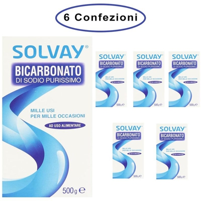 Solvay bicarbonato di sodio purissimo milleusi casa & igiene personale 6 confezioni da 500 grammi