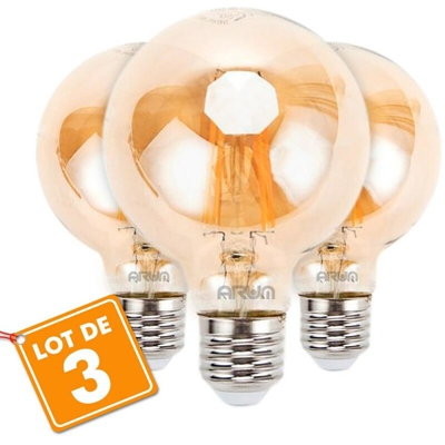 Eclairage Design - Set di 3 lampadine a LED ambra E27 G80 a filamento 8W