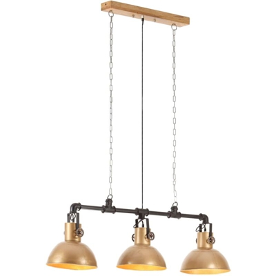 Lampada da Soffitto Industriale Ferro e Legno Mango Ottone E27 - VIDAXL